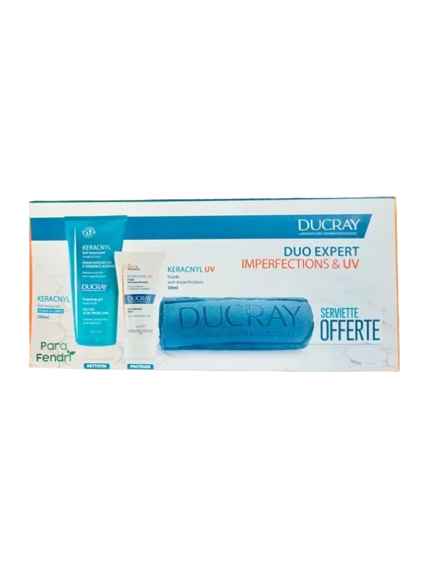 DUCRAY - KERACNYL GEL MOUSSANT 200ML + ECRAN FLUIDE ANTI-IMPERFECTIONS 50ML + SERVIETTE OFFERTE